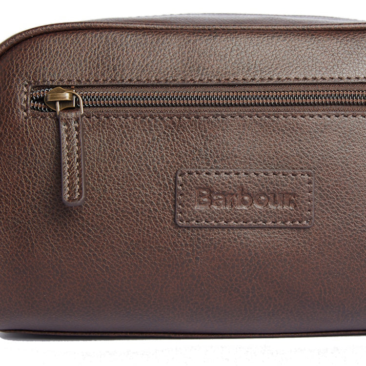 Barbour Leather Washbag Dark - Brown