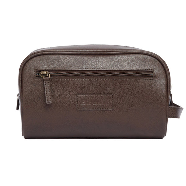 Barbour Leather Washbag Dark - Brown