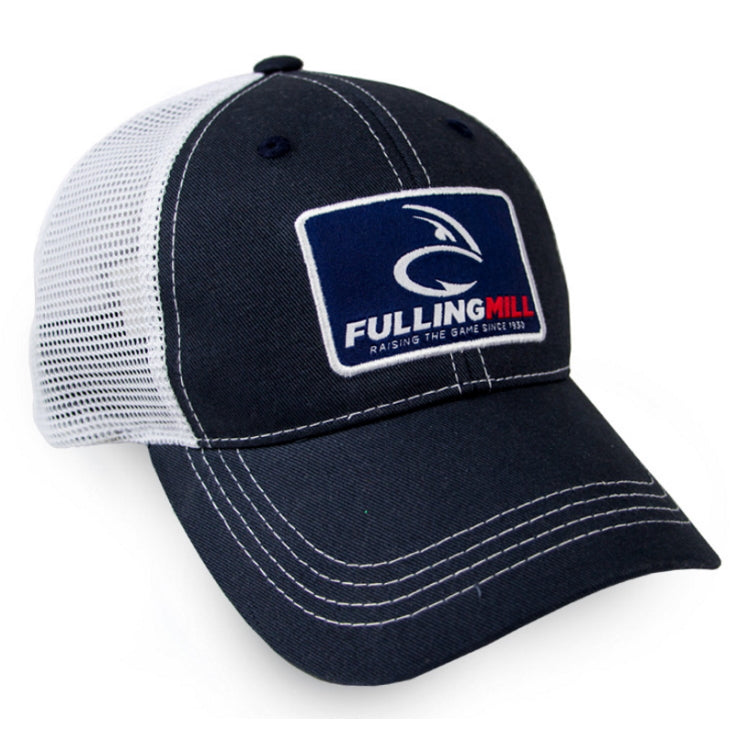 Grizzly Hackle Circle Fish Logo Trucker Hat White/Navy