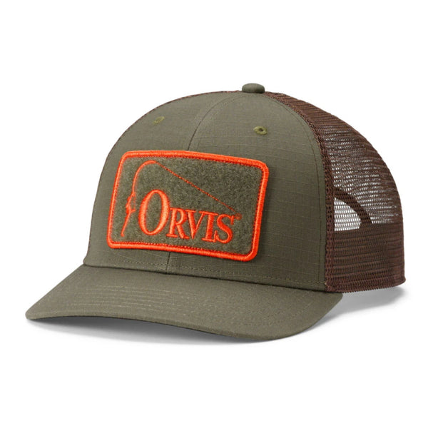 Orvis Ripstop Covert Trucker Cap - Olive/Blaze