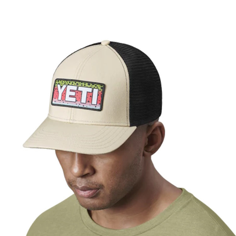 Yeti Rainbow Trout Logo Badge Trucker Cap - Cream