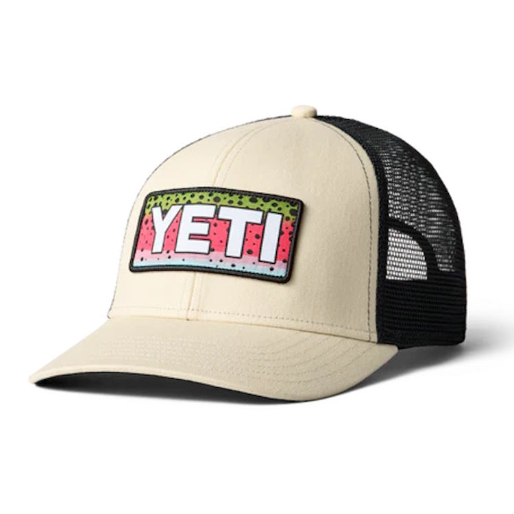 Yeti Rainbow Trout Logo Badge Trucker Cap - Cream