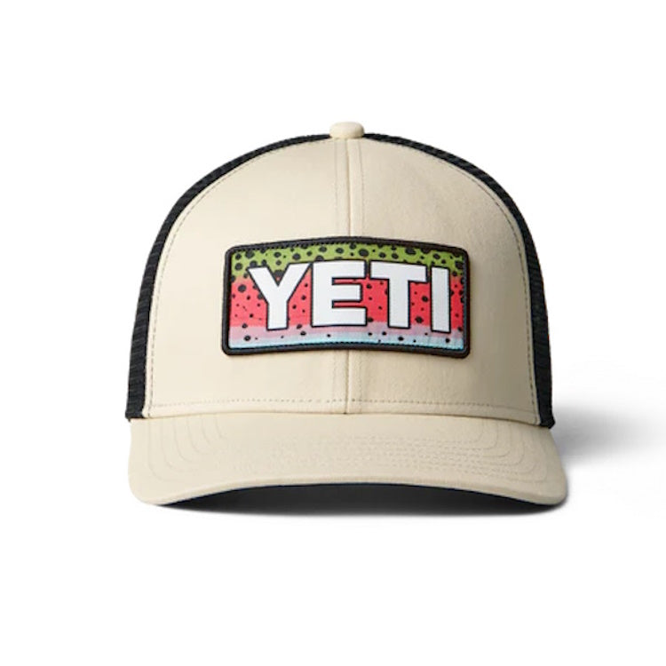 Yeti Rainbow Trout Logo Badge Trucker Cap - Cream