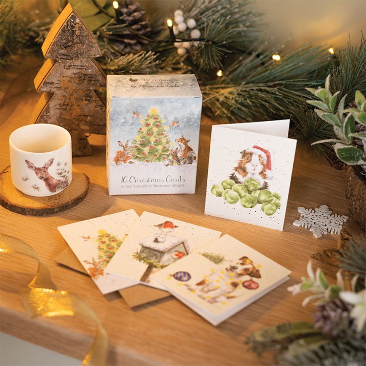 Wrendale Designs Charity Boxed Mini Christmas Cards - Dog Robin Guinea Pig Tree Box of 16