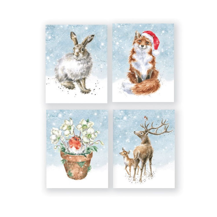 Wrendale Designs Charity Boxed Mini Christmas Cards - Hare Fox Robin Stag Box of 16