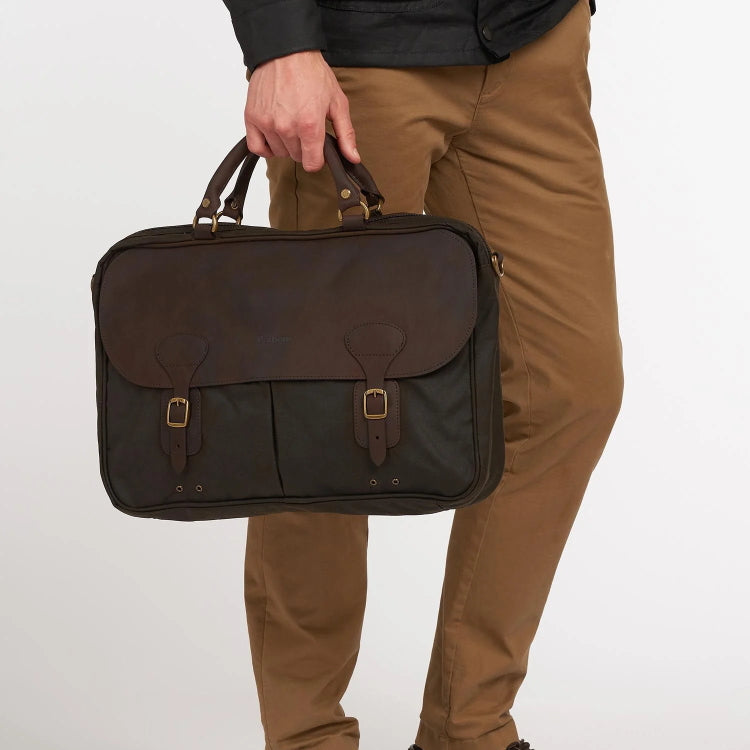 Barbour Wax Leather Briefcase - Olive