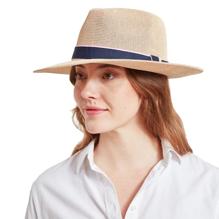 Schoffel Ladies Porth Panama Hat - Navy/Pink Stripe - John Norris