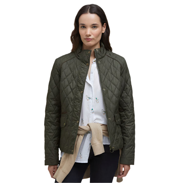 Barbour Ladies Crawford Cavalry Quilt Jacket - Olive/Ancient Tartan