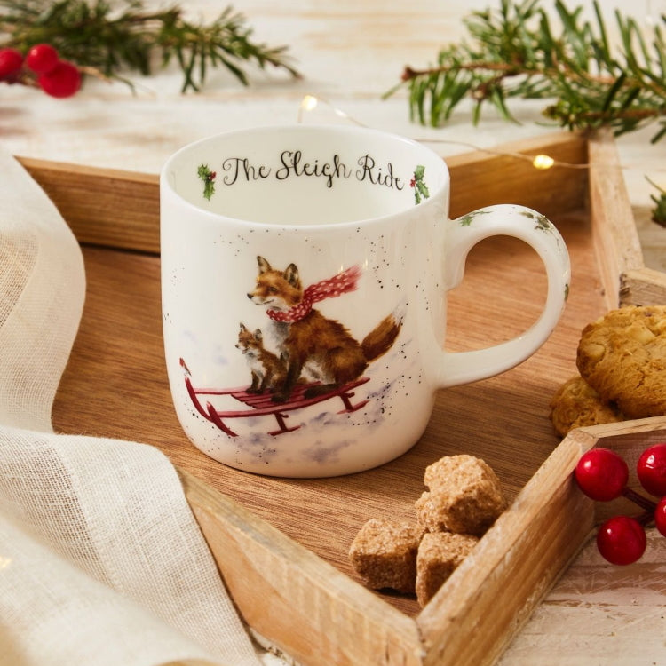 Royal Worcester Wrendale Fine Bone China Christmas Mug - The Sleigh Ride Fox