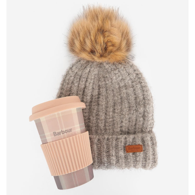 Barbour Ladies Travel Mug and Beanie Gift Set