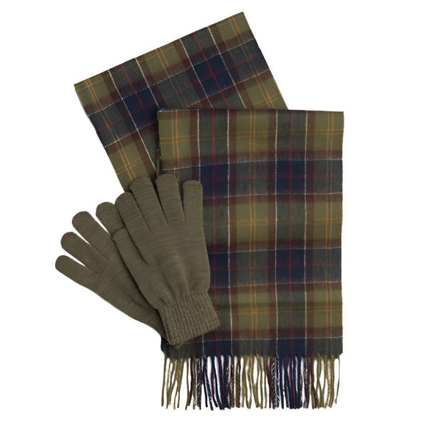 Barbour Tartan Scarf and Glove Gift Set - Classic/Olive