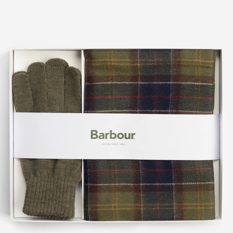 Barbour Tartan Scarf and Glove Gift Set - Classic/Olive