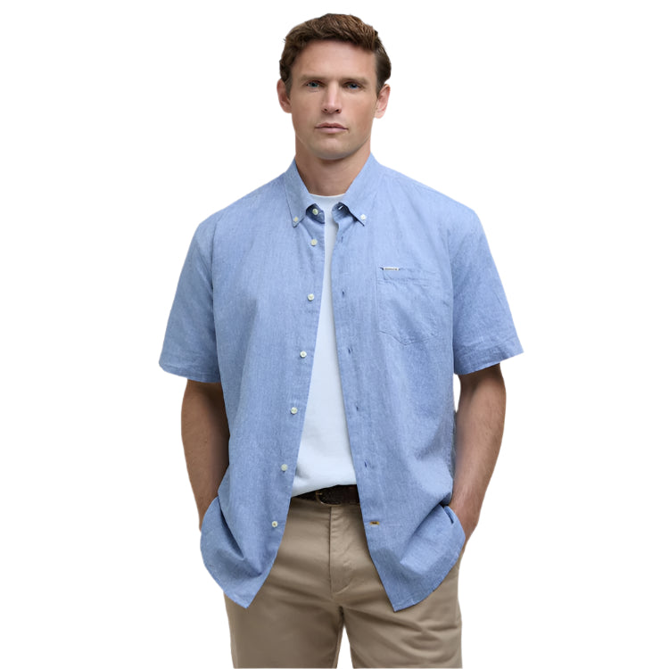 Barbour Nelson Short Sleeved Linen Blend Regular Fit Shirt - Blue