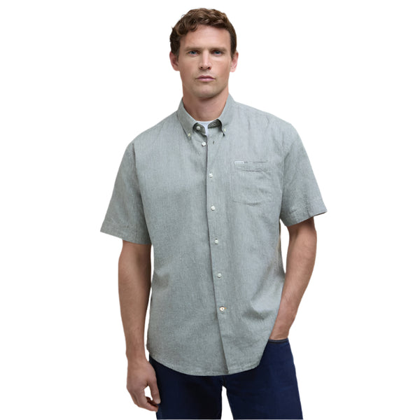 Barbour Nelson Short Sleeved Linen Blend Regular Fit Shirt - Olive