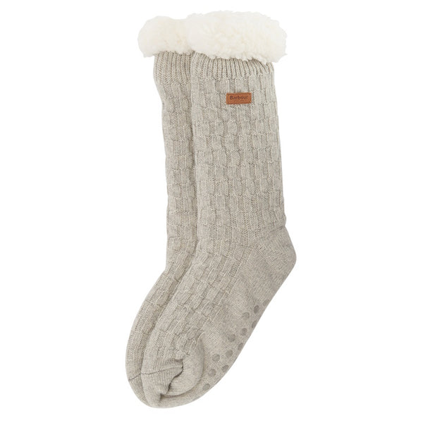 Barbour Ladies Cable Knit Lounge Socks - Light Grey Marl