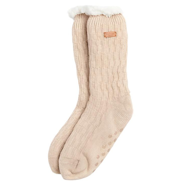 Barbour Ladies Cable Knit Lounge Socks - Oatmeal