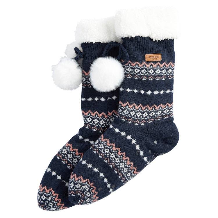 Barbour Ladies Fairisle Lounge Socks - Pink/Navy