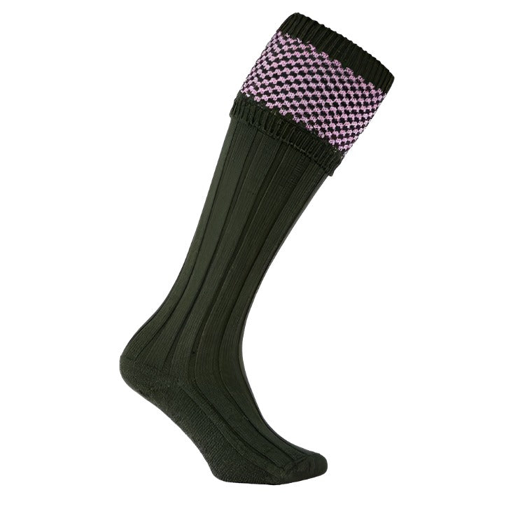 Pennine Penrith Shooting Socks - Olive/Pink