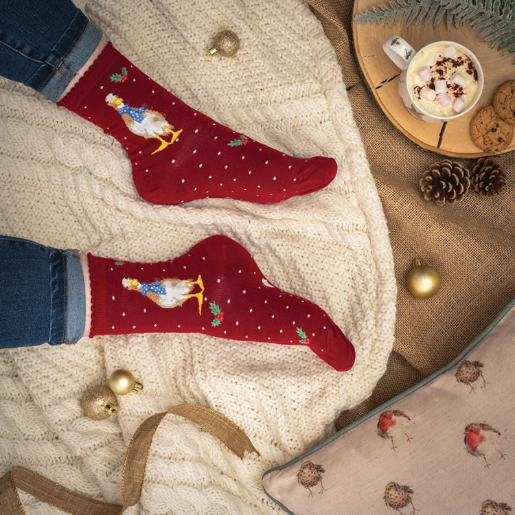 Wrendale Designs Ladies Christmas Socks - Christmas Scarves Duck