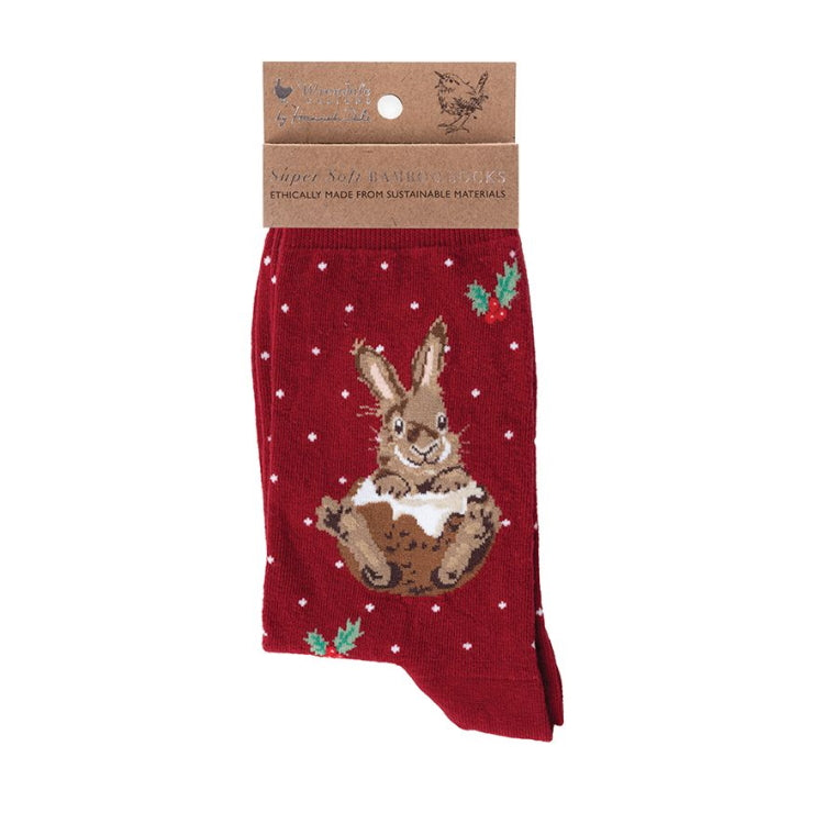 Wrendale Designs Ladies Christmas Socks - Little Pudding Rabbit