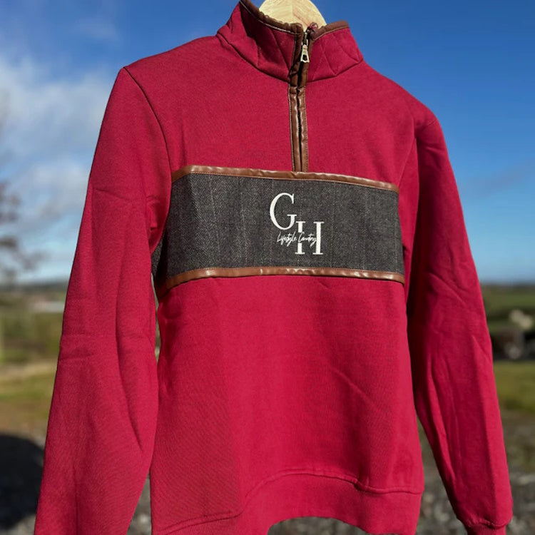 Gunner and Hound Unisex Tweed 1/4 Zip Sweater - Cranberry