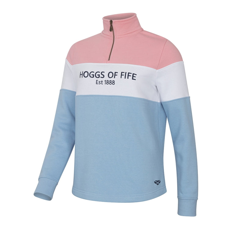 Hoggs of Fife Ladies Dumfries 1888 1/4 Zip Sweatshirt - Pink/White/Blue