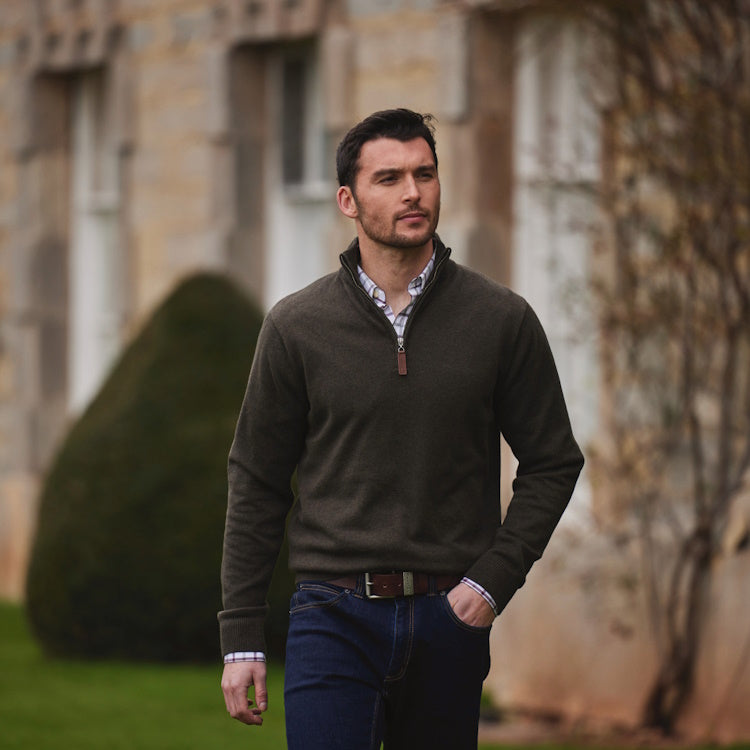 Schoffel Calton Cotton Cashmere 1/4 Zip Jumper - Loden Green