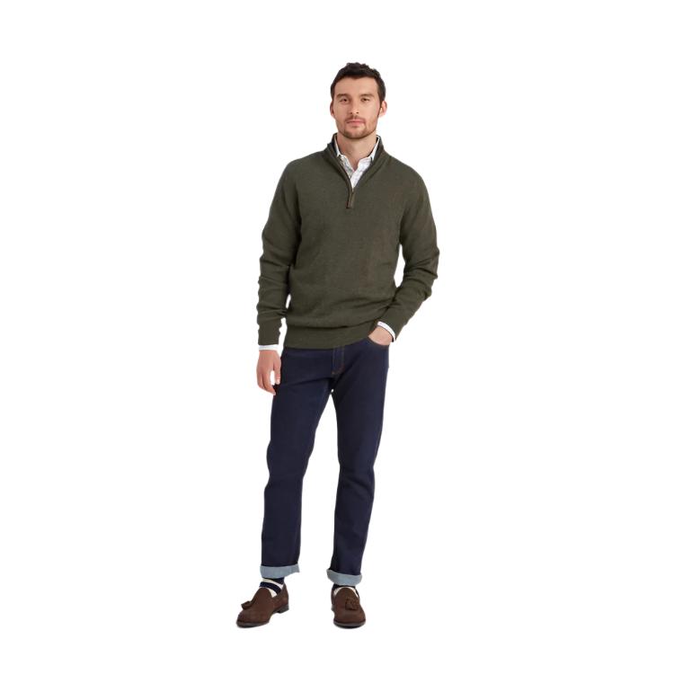 Schoffel Calton Cotton Cashmere 1/4 Zip Jumper - Loden Green