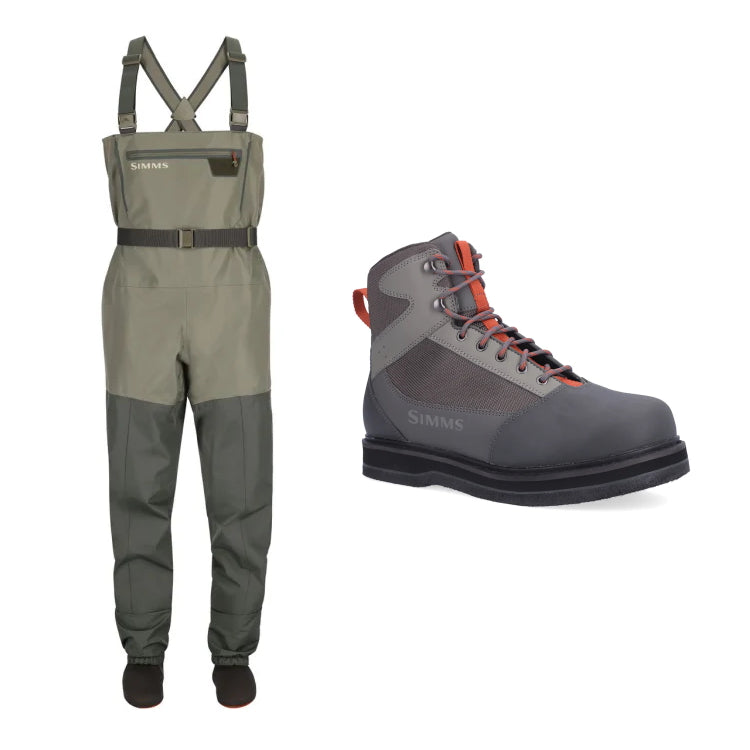 Simms Tributary Stockingfoot Waders and Felt Sole Wading Boots Outfit ...