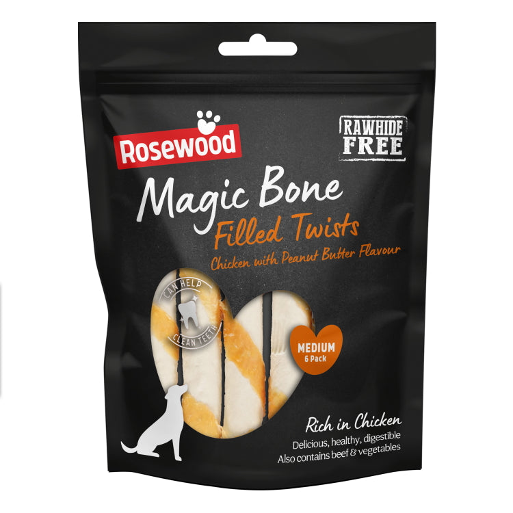 Rosewood Magic Bone Dog Treats - Magic Bone Twists Chicken 6pc 195g ...