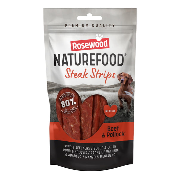 Rosewood Naturefood Dog Treats - Steak Strips - Beef 100g