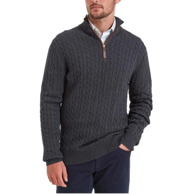 Schoffel Cotton Cashmere Cable 1/4 Zip Jumper - Charcoal