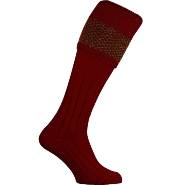 Pennine Penrith Shooting Socks - Olive/Burgundy