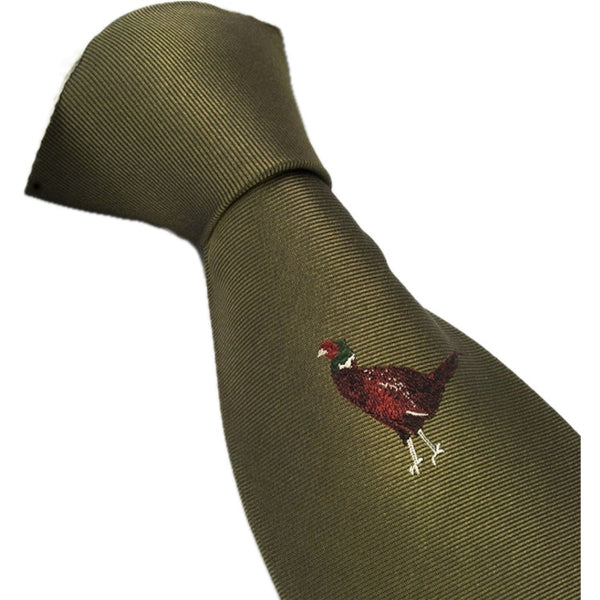 John Norris Country Woven Silk Tie - Moss Pheasant