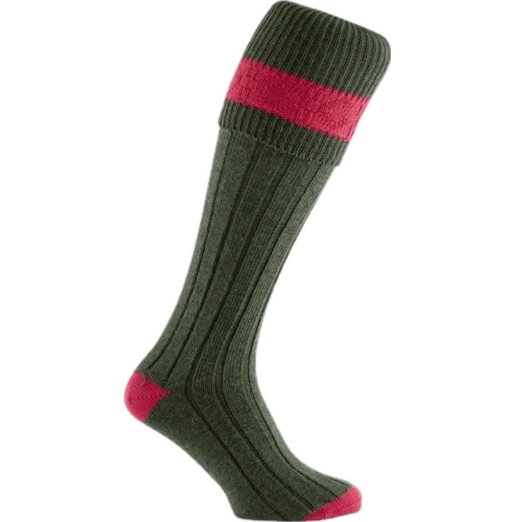 Pennine Byron Shooting Socks - Olive/Ruby