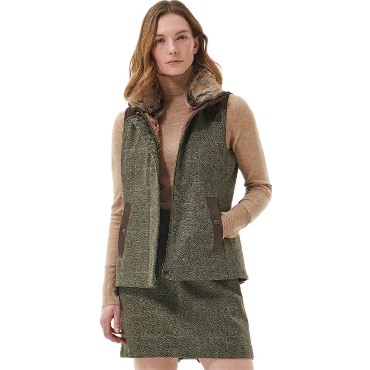 Barbour Ladies Alder Wool Gilet Gardenia/Brown - John Norris