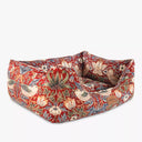 Morris and Co Square Dog Bed - Burgundy Strawberry Thief Print