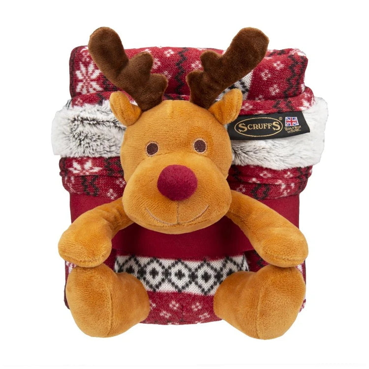 Scruffs Santa Paws Blanket and Reindeer Toy Gift Set - Burgundy