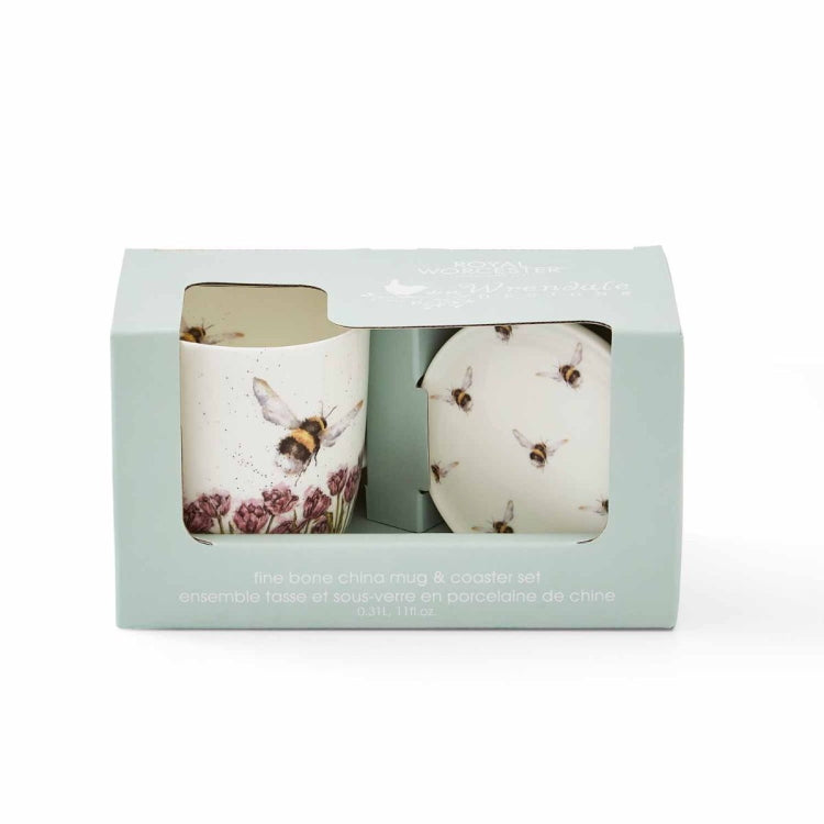 Wrendale Designs Fine Bone China Mug and Ceramic Coaster Set - Flight of the Bumblebee