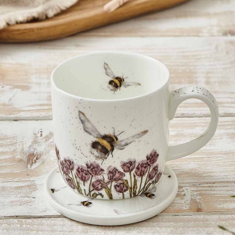 Wrendale Designs Fine Bone China Mug and Ceramic Coaster Set - Flight of the Bumblebee