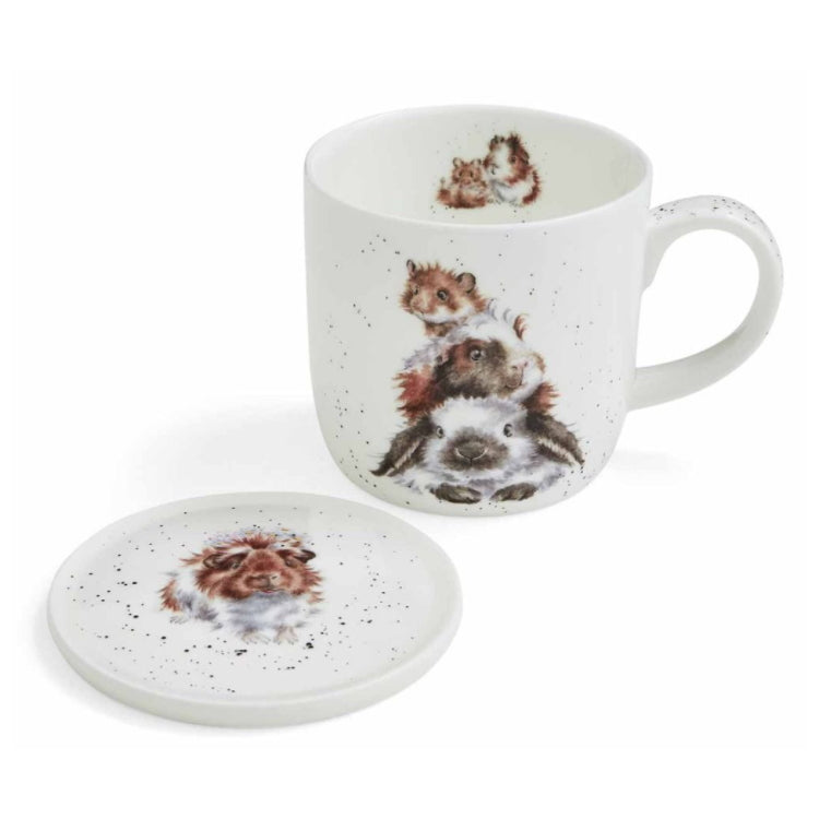 Wrendale Designs Fine Bone China Mug and Ceramic Coaster Set - Piggy in the Middle