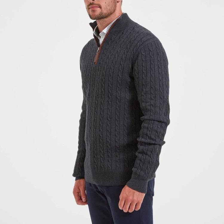 Schoffel Cotton Cashmere Cable 1/4 Zip Jumper - Charcoal