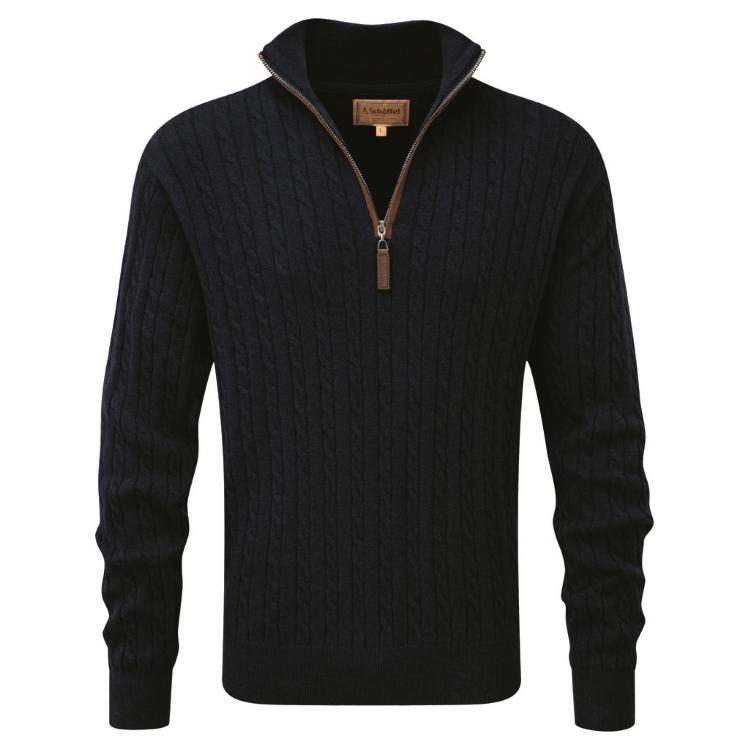 Schoffel Cotton Cashmere Cable 1/4 Zip Jumper - Navy