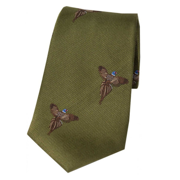 John Norris Country Woven Silk Tie - Country Green Flying Pheasant