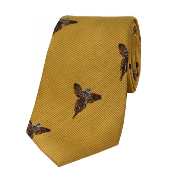 John Norris Country Woven Silk Tie - Gold Flying Pheasant