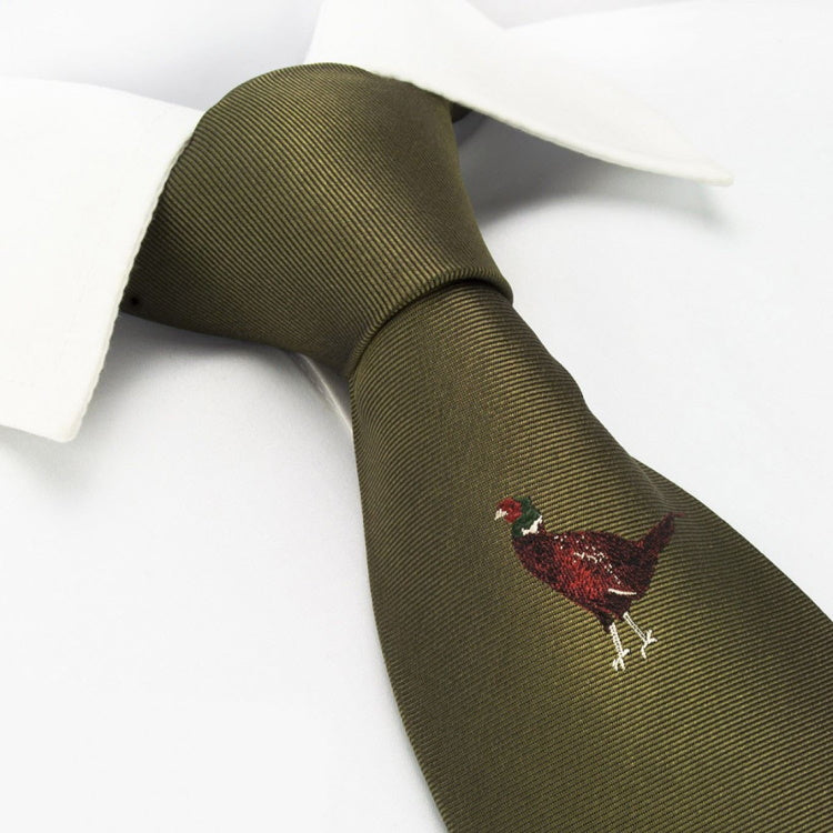 John Norris Country Woven Silk Tie - Moss Pheasant