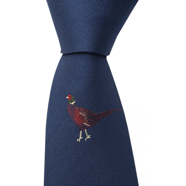 John Norris Country Woven Silk Tie - Navy Pheasant